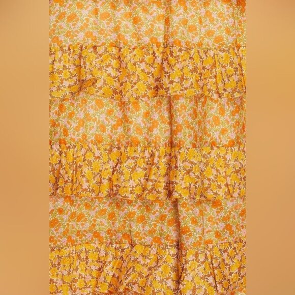 ❌❌SOLD❌❌450 MAJE Printed Cotton Voile Dress With Ruffles Orange | Womens Dresses - Picture 10 of 11